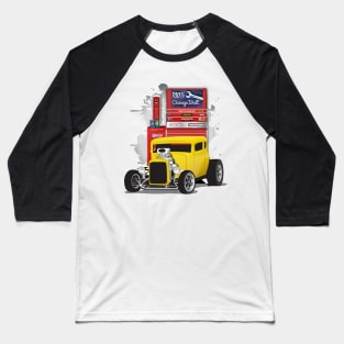 Yellow 1932 Chevy 5 Window Coupe Hot Rod Garage Built Print Baseball T-Shirt